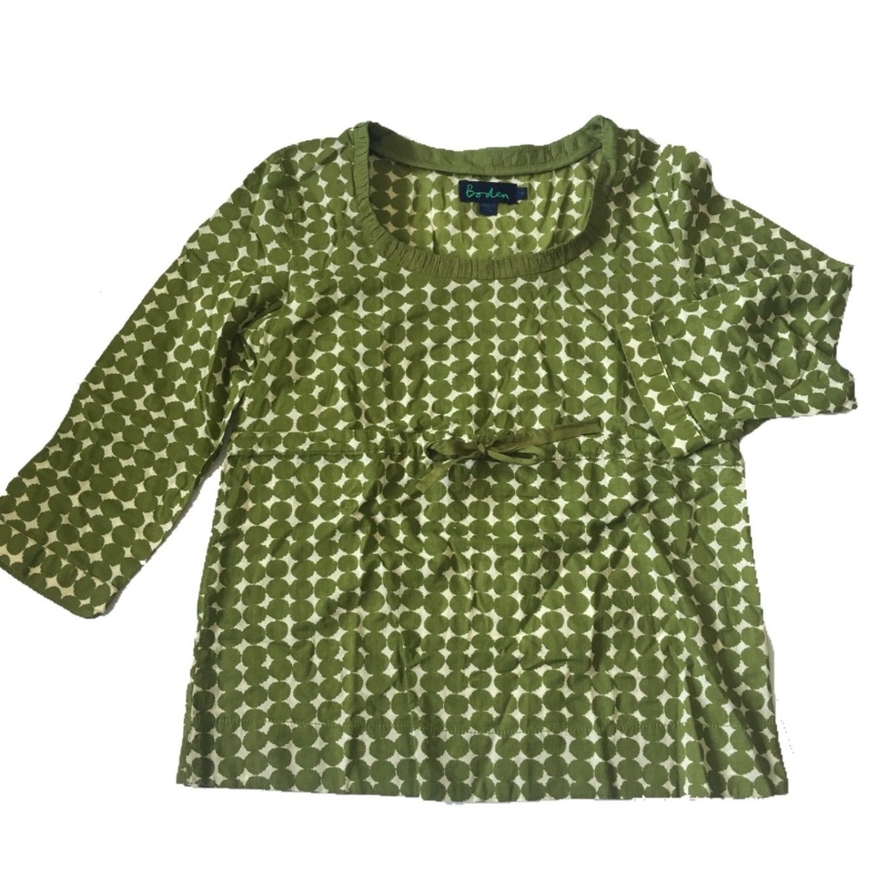 Boden 3/4 Sleeve Dot Tie Blouse